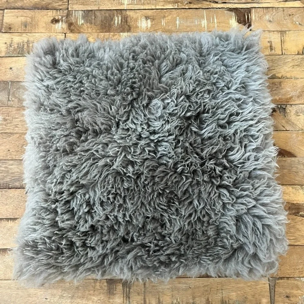Luxury Gray Tibetan Lamb Fur Throw Pillow 12